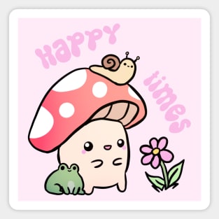 Happy Times a cute fun mushroom and frog and snail friends Magnet